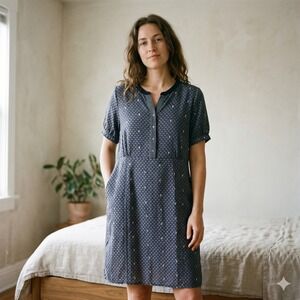 Cotélac Dress Womens XL 4 Gray Hedgehog Print Silk Trim Short Sleeve Whimsical